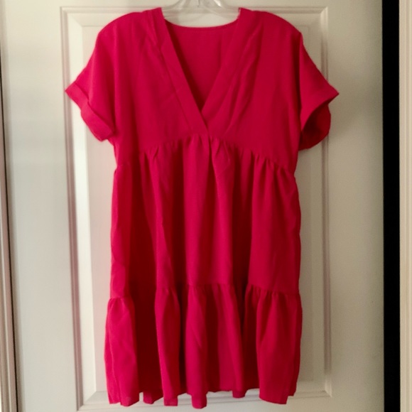 Shein Roll Cuff Ruffle Hem Solid Dress - Picture 4 of 4